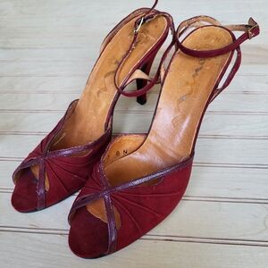 Nina Red Peep-Toe Heels with Ankle Strap